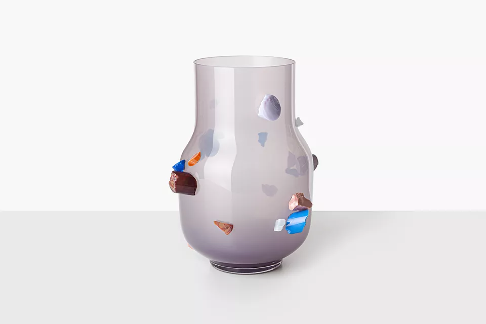 Modern purple vase with colorful glass embellishments