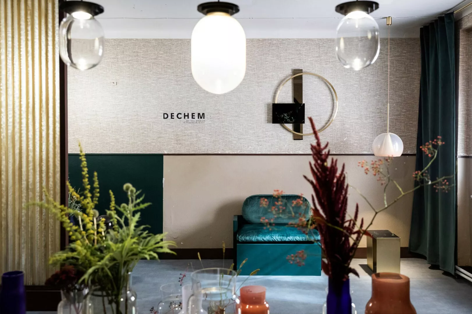 Elegant interior with pendant lights and stylish decor.