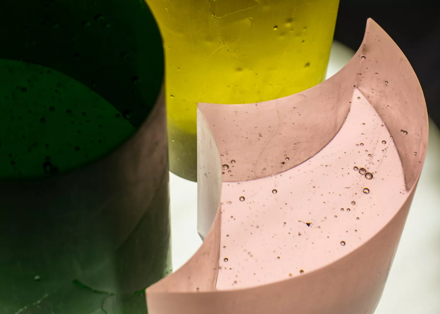 Colorful translucent gel candles close-up