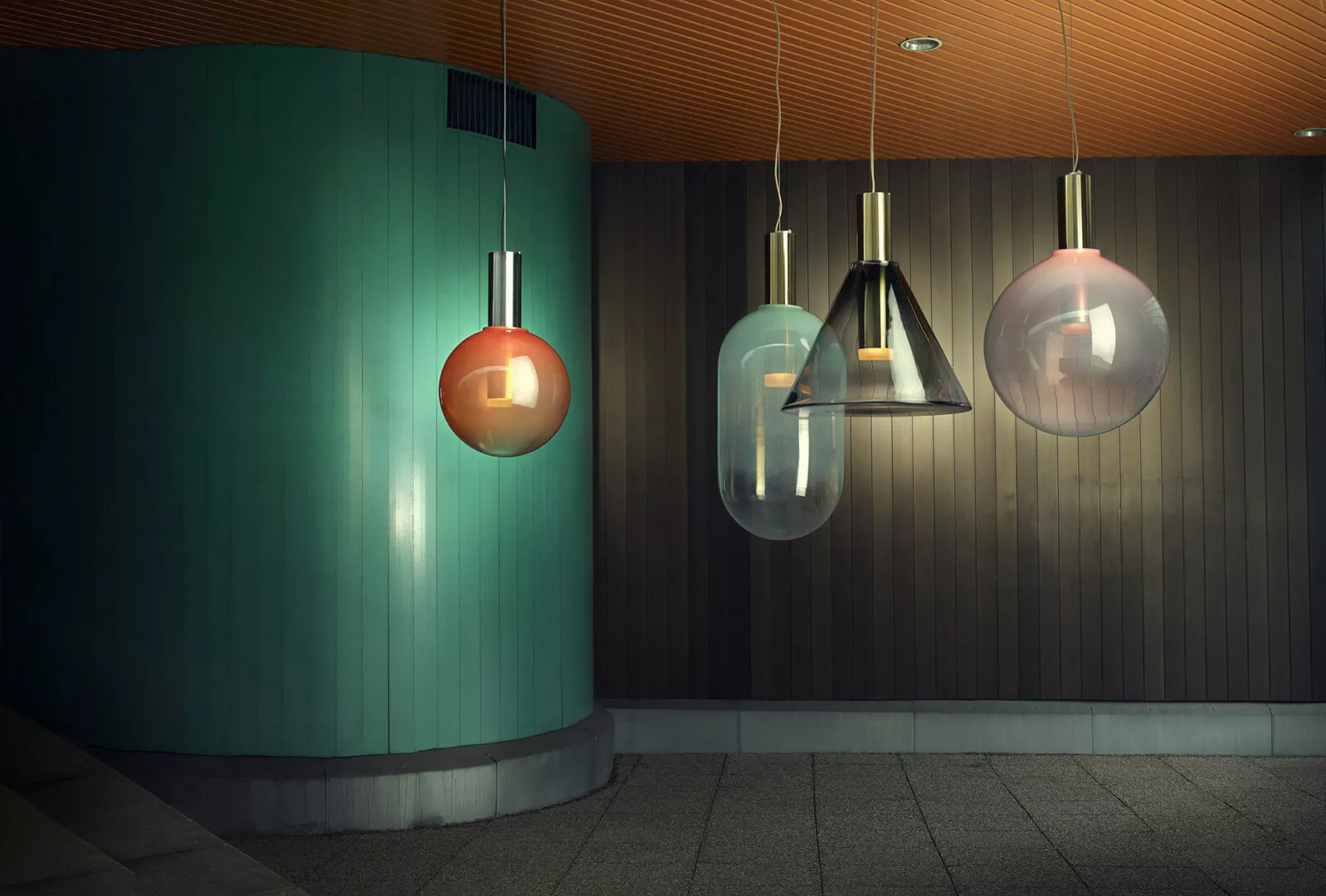 Modern pendant lights in stylish interior setting.