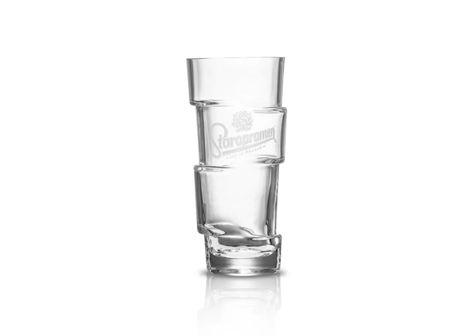 Staropramen beer glass on white background