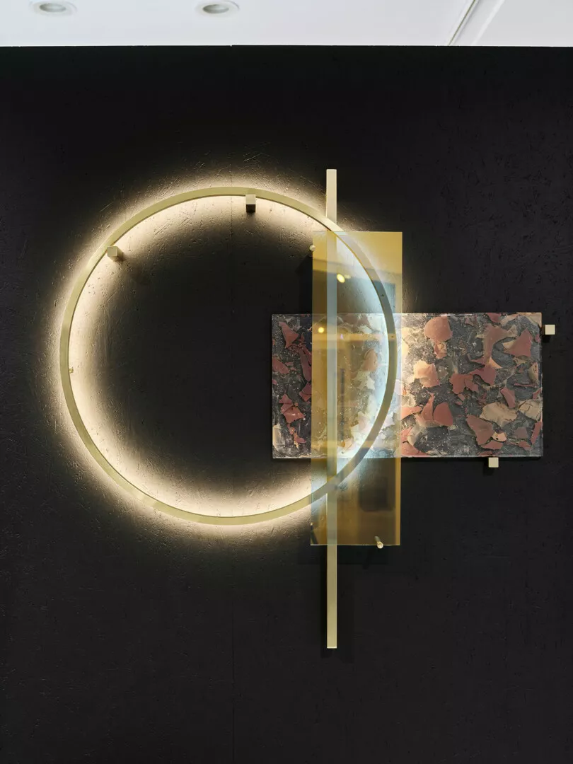 Modern wall light fixture with artistic terrazzo panel