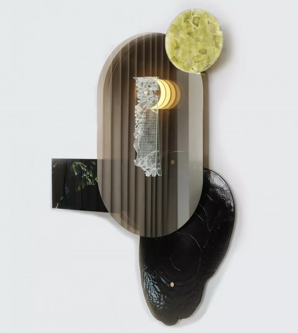 Abstract multi-textured artistic wall installation.